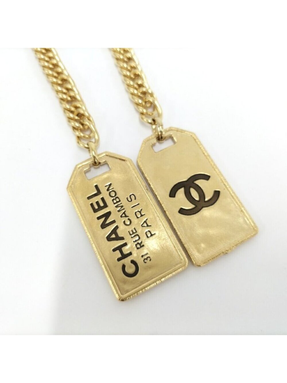 Chanel Plate Logo Necklace CC Coco Plated Gold